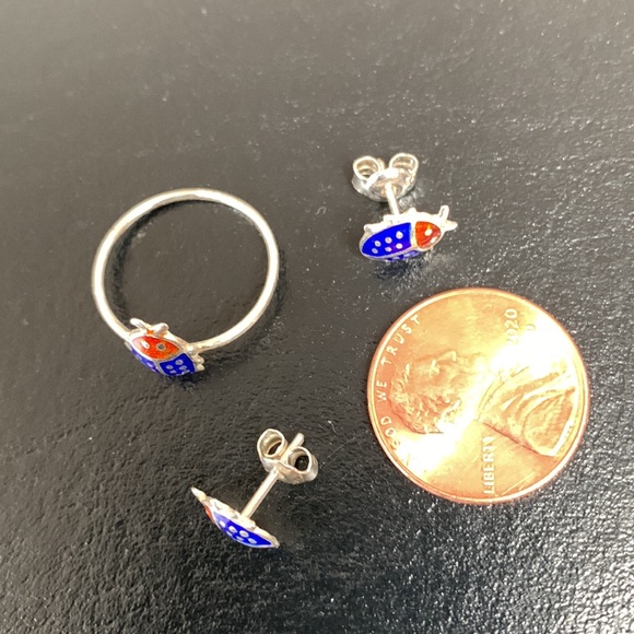 Cute sterling lady bug earring and ring set - Picture 6 of 6